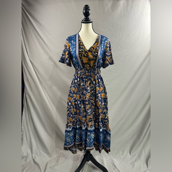 Boho Floral Bell Sleeve Asymmetrical Hem Dress - Picture 7 of 9